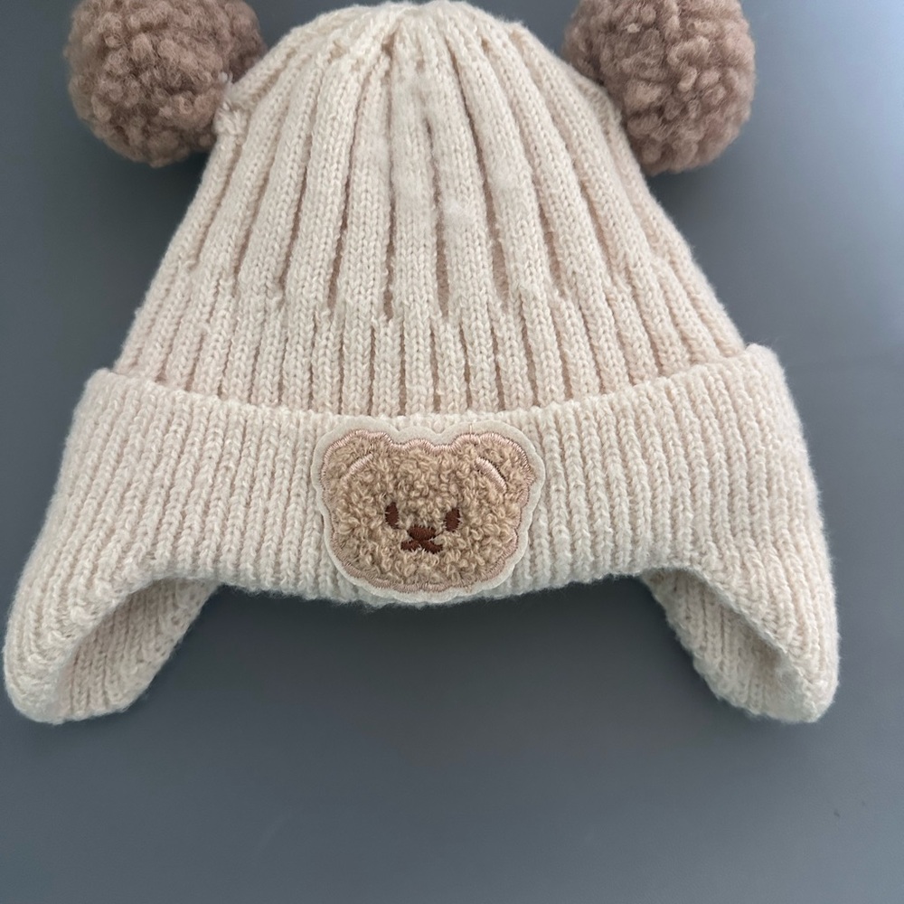 Adorable Cream Knit Bear Hat for Kids